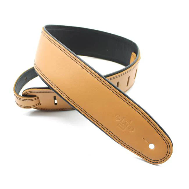 DSL Straps Premium Series Rolled Edge Leather Guitar Strap 2.5in - Tan/Black - Image 2