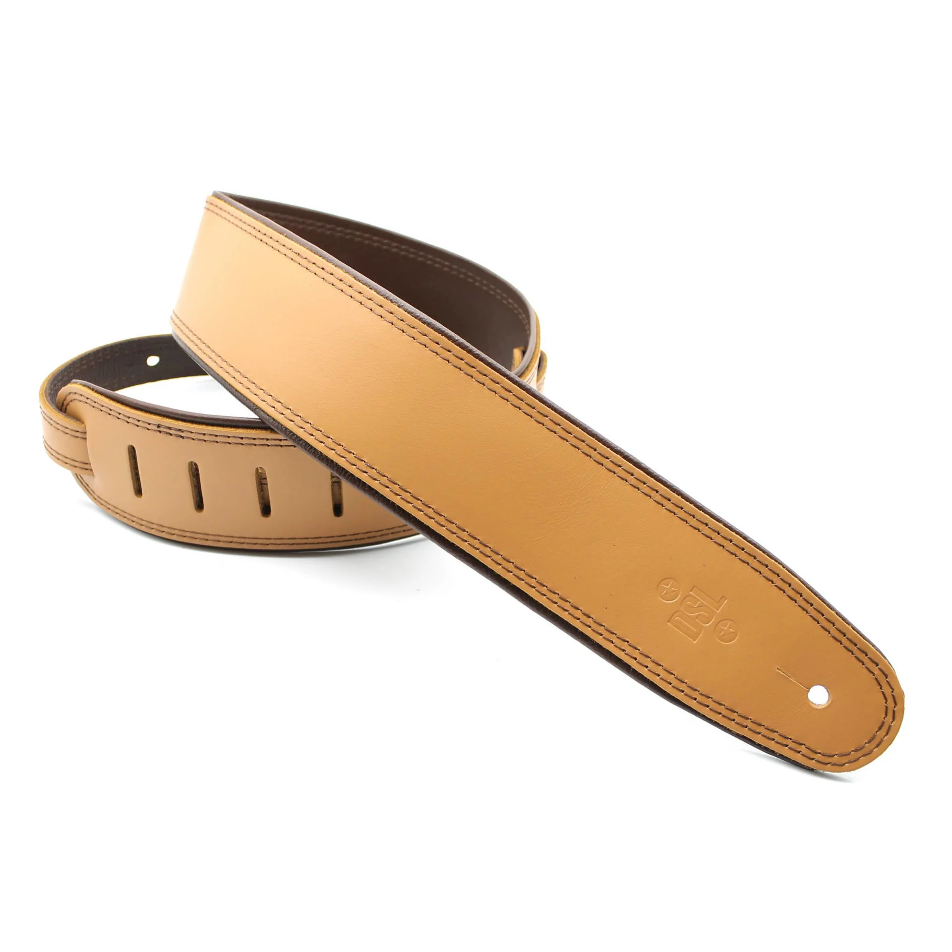 DSL Straps Premium Series Rolled Edge Leather Guitar Strap 2.5in - Tan/Brown - Image 2