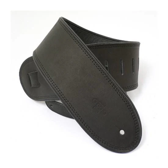 DSL Straps Premium Series Rolled Edge Leather Guitar Strap 3.5in - Black/Black - Image 2