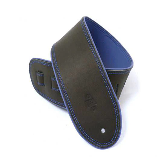 DSL Straps Premium Series Rolled Edge Leather Guitar Strap 3.5in - Black/Blue - Image 2