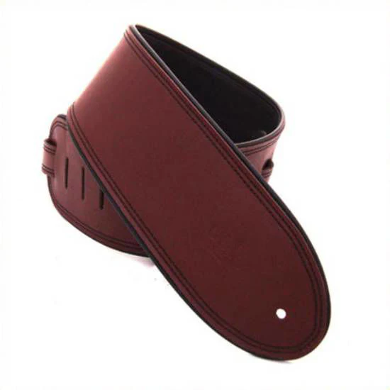 DSL Straps Premium Series Rolled Edge Leather Guitar Strap 3.5in - Maroon/Black - Image 2