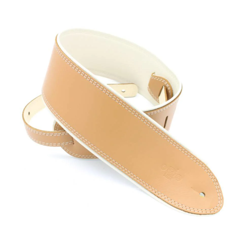 DSL Straps Premium Series Rolled Edge Leather Guitar Strap 3.5in - Tan/Beige - Image 2