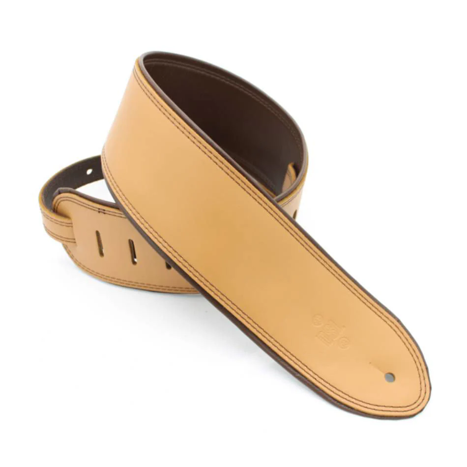 DSL Straps Premium Series Rolled Edge Leather Guitar Strap 3.5in - Tan/Brown - Image 2