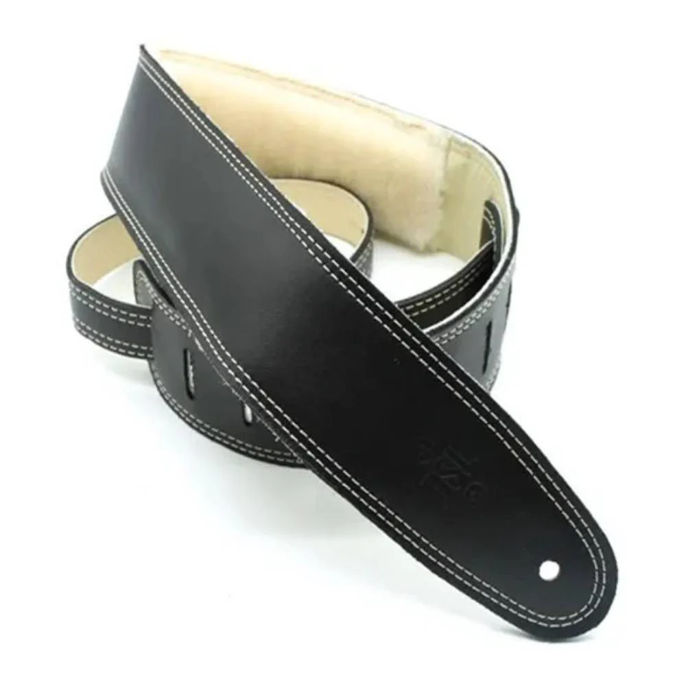 DSL Straps Premium Series Sheep Skin Guitar Strap 2.5in - Black/Sheepskin Beige - Image 2