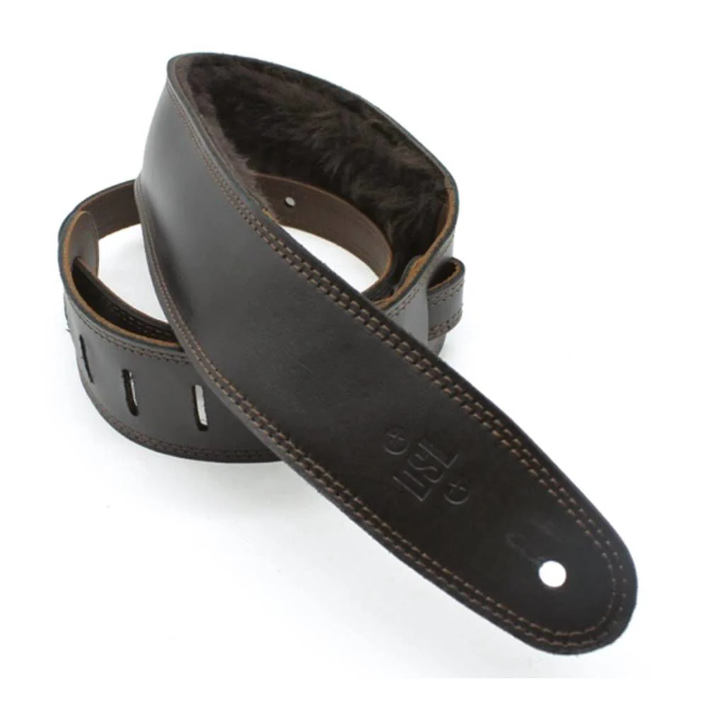 DSL Straps Premium Series Sheep Skin Guitar Strap 2.5in - Black/Sheepskin Brown - Image 2