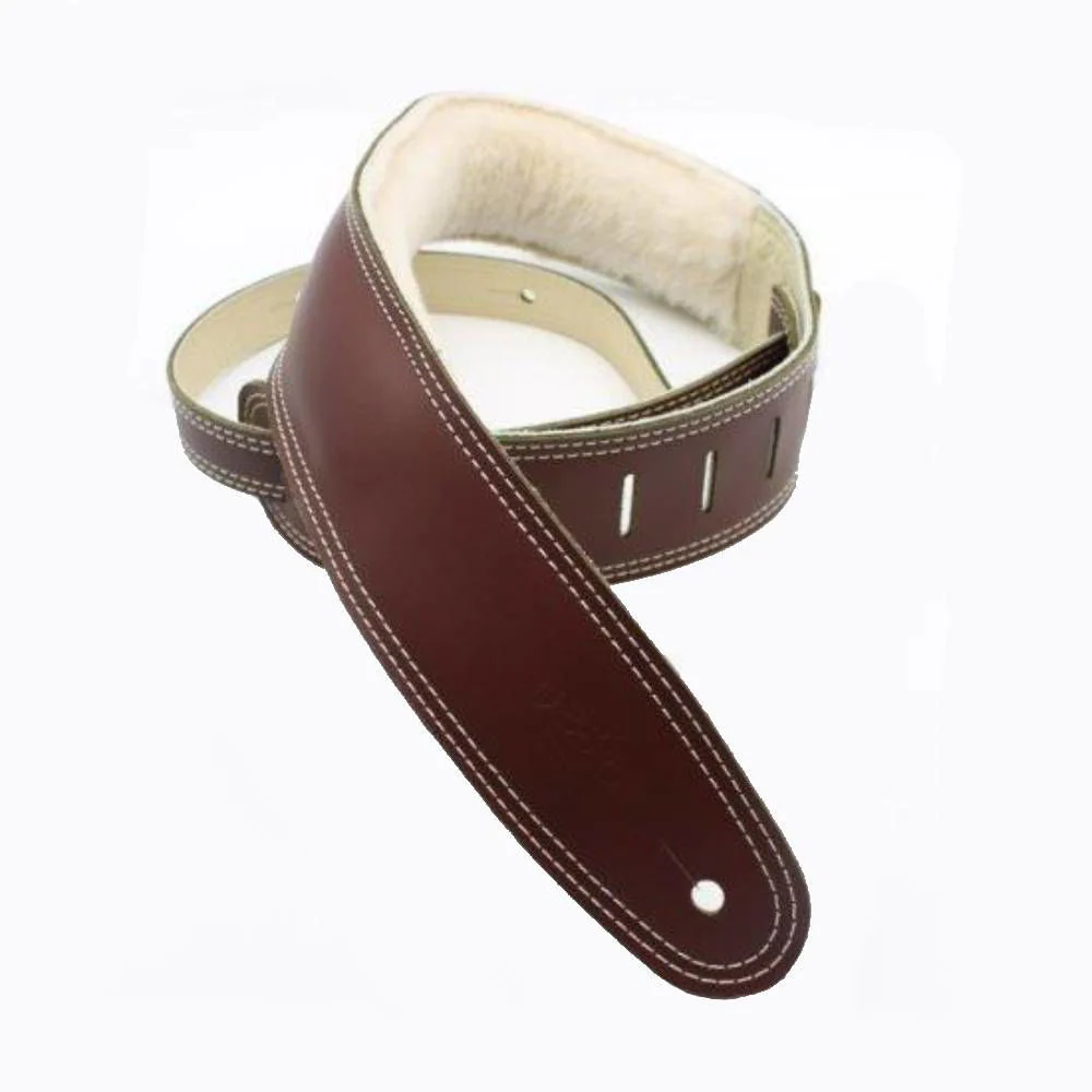 DSL Straps Premium Series Sheep Skin Guitar Strap 2.5in - Maroon/Sheepskin Beige - Image 2