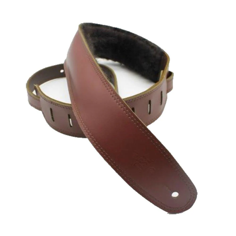 DSL Straps Premium Series Sheep Skin Guitar Strap 2.5in - Maroon/Sheepskin Brown - Image 2