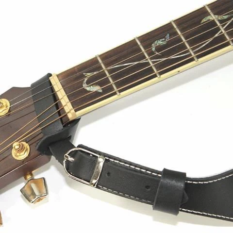 DSL Straps Premium Series Slender Leather Guitar Strap 2.5in Buckle - Black/Beige - Image 2