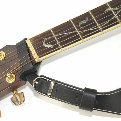 DSL Straps Premium Series Slender Leather Guitar Strap 2.5in Buckle - Black/Beige - Image 4