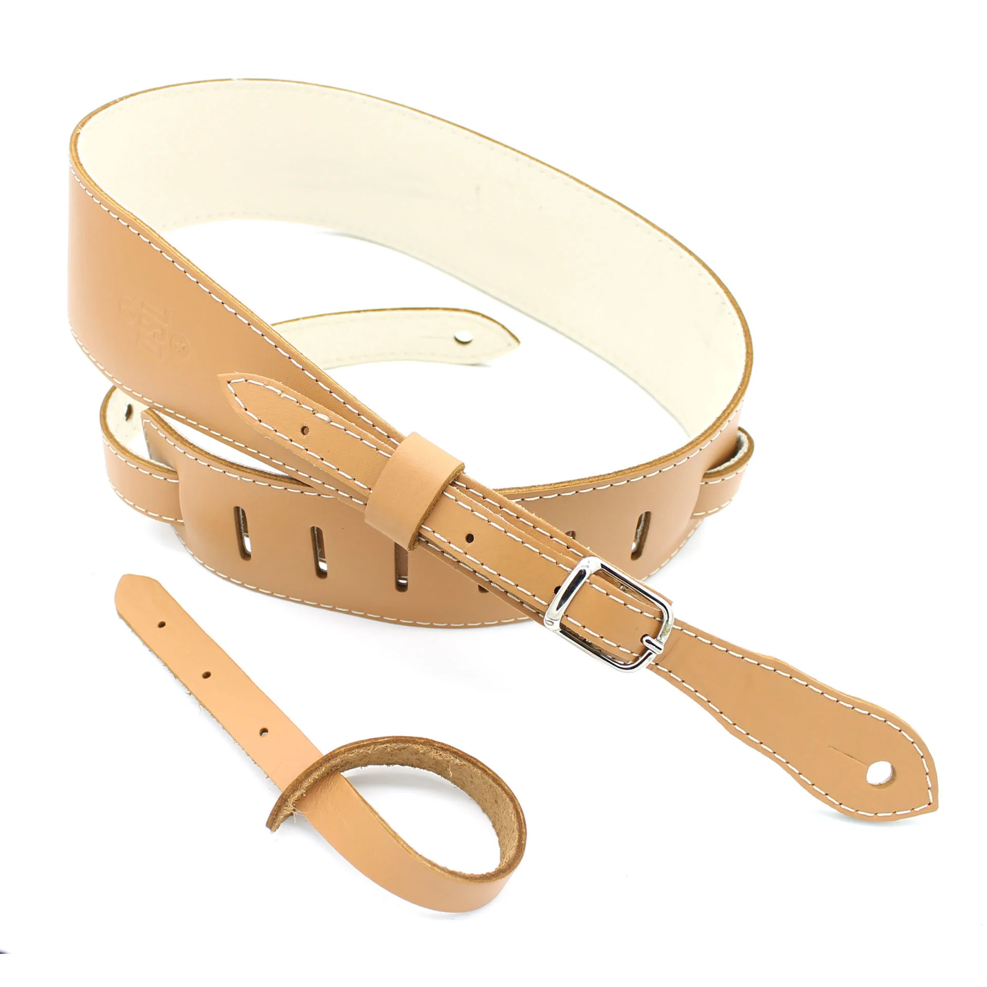 DSL Straps Premium Series Slender Leather Guitar Strap 2.5in Buckle - Tan/Beige - Image 2