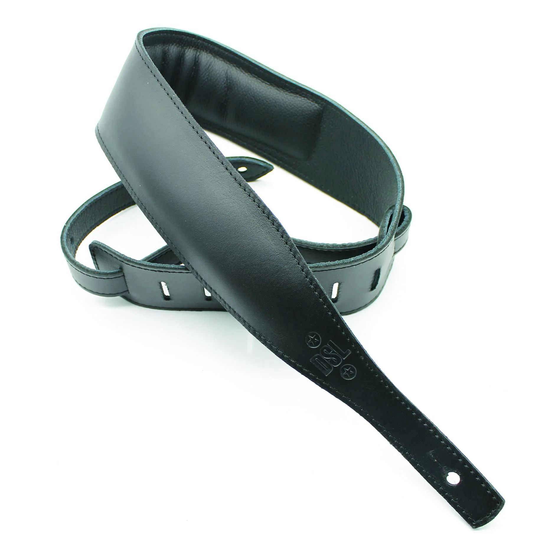 DSL Straps Premium Series Slender Leather Guitar Strap 2.5in Slim Tapered - Black/Black - Image 2