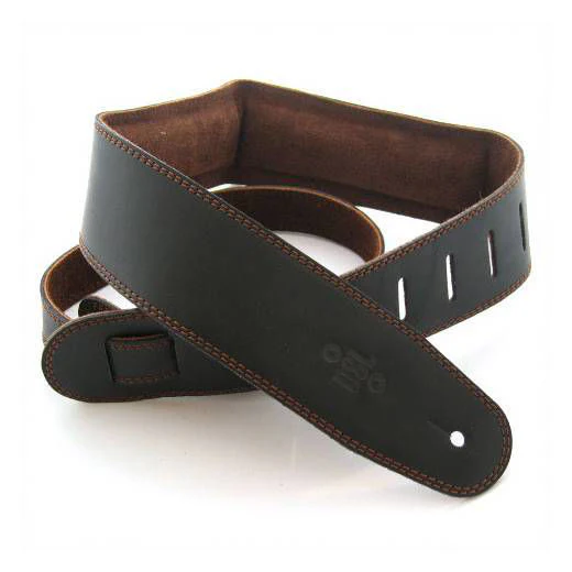 DSL Straps Premium Series Suede Guitar Strap 2.5in Leather & Padded Suede - Black/Brown - Image 6