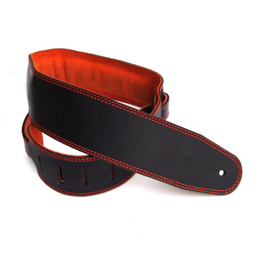 DSL Straps Premium Series Suede Guitar Strap 2.5in Leather & Padded Suede - Black/Orange - Image 2