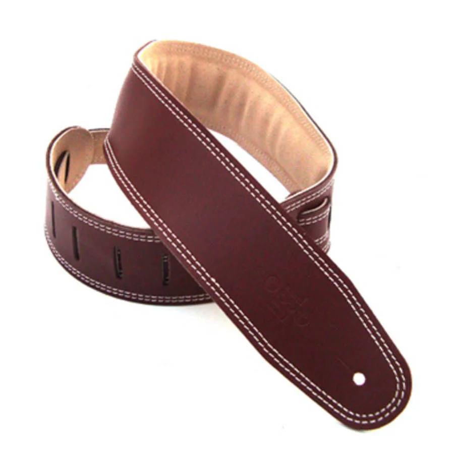 DSL Straps Premium Series Suede Guitar Strap 2.5in Leather & Padded Suede - Maroon/Beige - Image 2