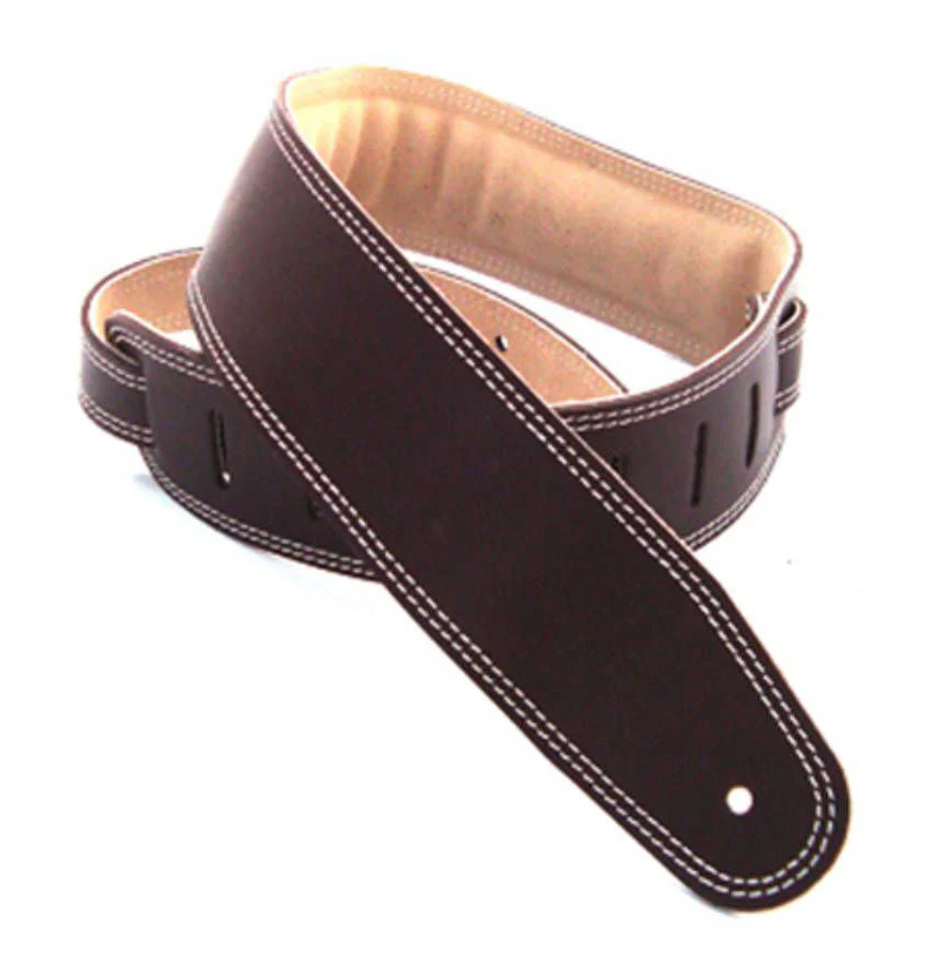DSL Straps Premium Series Suede Guitar Strap 2.5in Leather & Padded Suede - Saddle Brown/Beige - Image 2