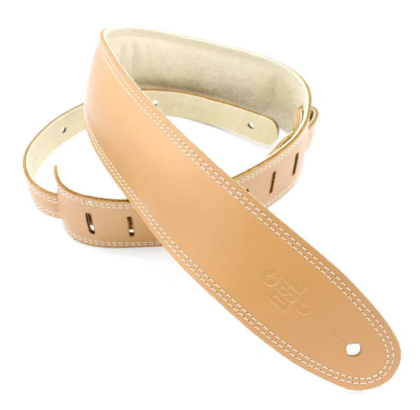 DSL Straps Premium Series Suede Guitar Strap 2.5in Leather & Padded Suede - Tan/Beige - Image 2