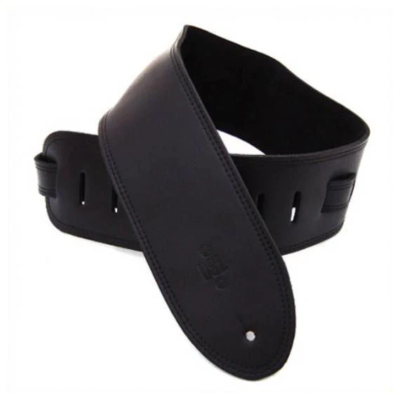 DSL Straps Premium Series Suede Guitar Strap 3.5in Leather & Padded Suede - Black/Black - Image 2