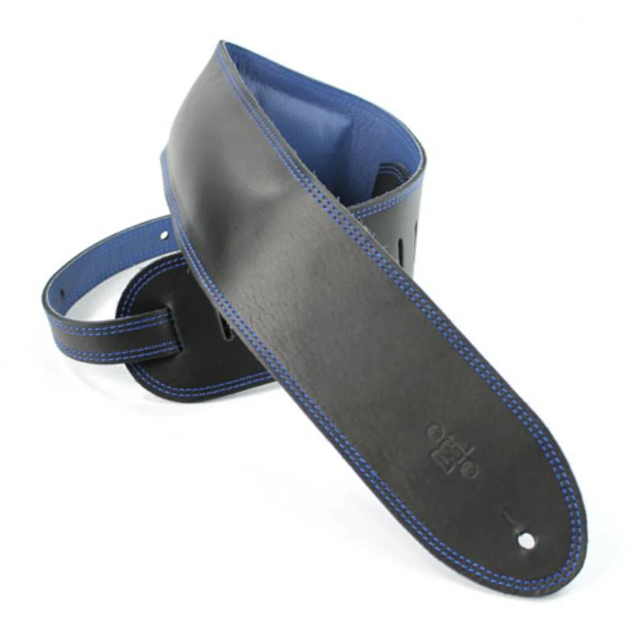 DSL Straps Premium Series Suede Guitar Strap 3.5in Leather & Padded Suede - Black/Blue - Image 2