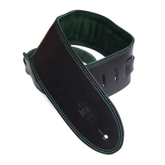 DSL Straps Premium Series Suede Guitar Strap 3.5in Leather & Padded Suede - Black/Green - Image 2