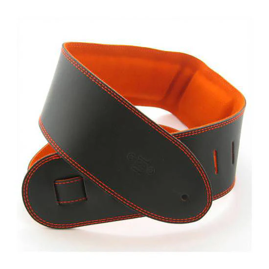 DSL Straps Premium Series Suede Guitar Strap 3.5in Leather & Padded Suede - Black/Orange - Image 2