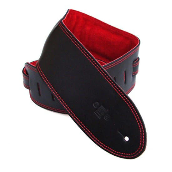 DSL Straps Premium Series Suede Guitar Strap 3.5in Leather & Padded Suede - Black/Red - Image 2