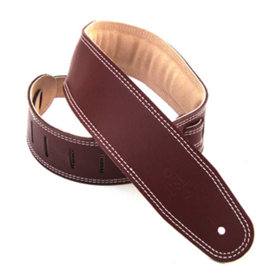 DSL Straps Premium Series Suede Guitar Strap 3.5in Leather & Padded Suede - Maroon/Beige - Image 2