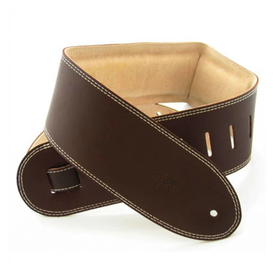 DSL Straps Premium Series Suede Guitar Strap 3.5in Leather & Padded Suede - Saddle Brown/Beige - Image 2