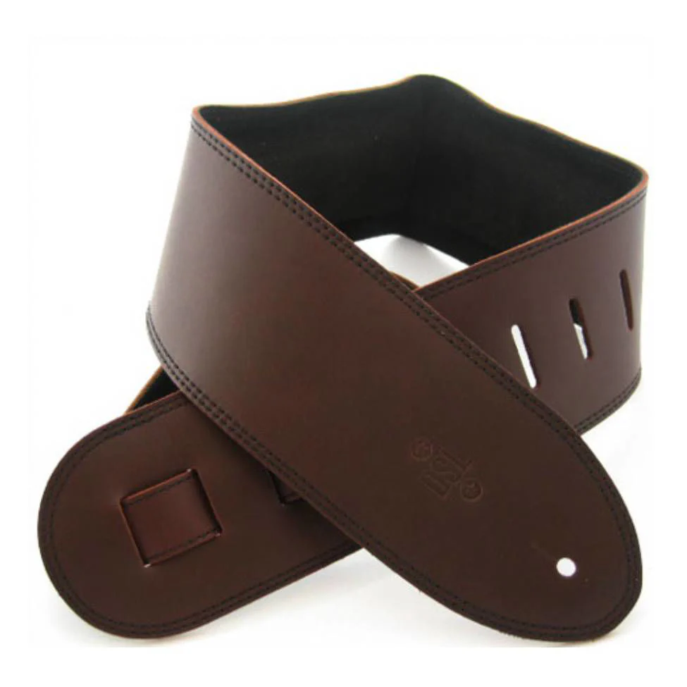 DSL Straps Premium Series Suede Guitar Strap 3.5in Leather & Padded Suede - Saddle Brown/Black - Image 2