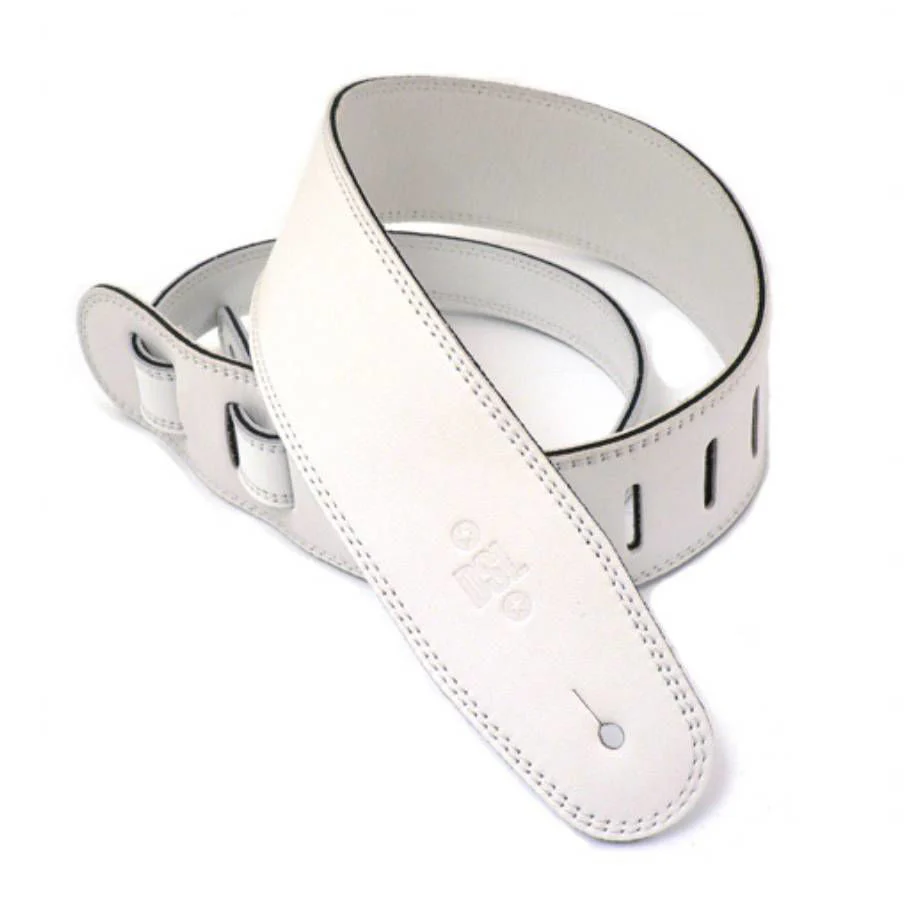 DSL Straps Premium Series Triple Garment Leather Guitar Strap 2.5in - White - Image 2
