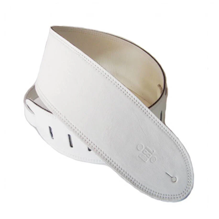 DSL Straps Premium Series Triple Garment Leather Guitar Strap 3.5in - White - Image 2