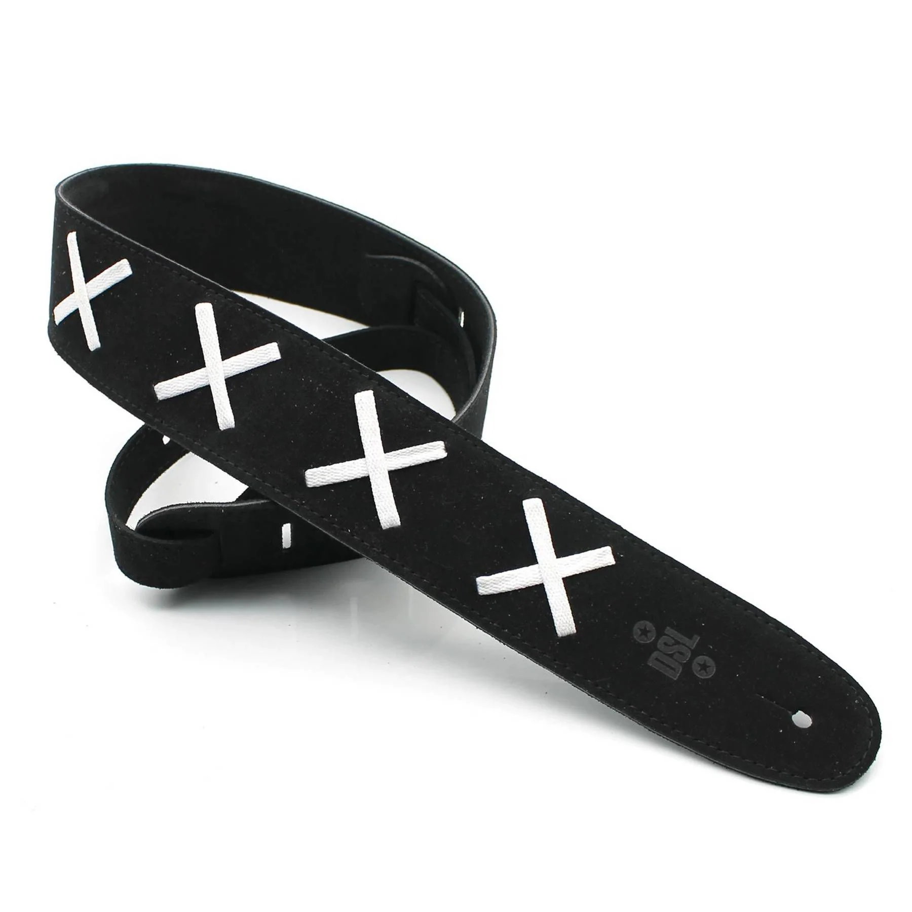 DSL Straps Tribute Series Suede Leather Guitar Strap 2.5in - Black/White X - Image 2