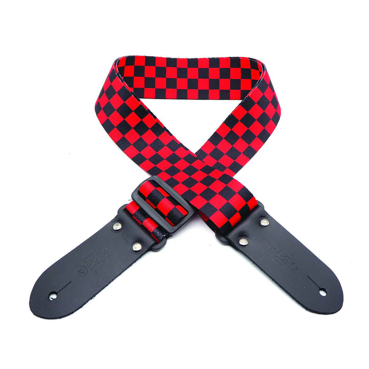 DSL Straps Weaving Series Digital Print Poly Guitar Strap 2in - CHECK-RED - Image 2