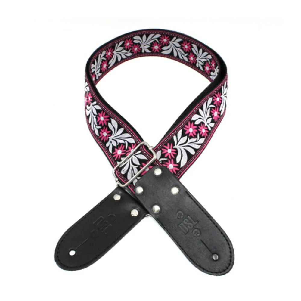 DSL Straps Weaving Series Jacquard Weaving Guitar Strap 2in  - Flower Fuschia - Image 2