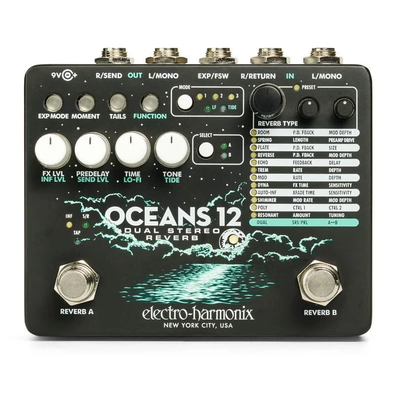 Electro Harmonix Oceans 12 Dual Stereo Reverb Guitar Effects Pedal - Image 2