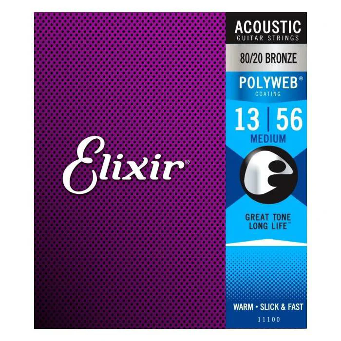 Elixir 13-56 Acoustic Guitar Strings POLYWEB 80/20 Coated Medium Gauge - Image 2