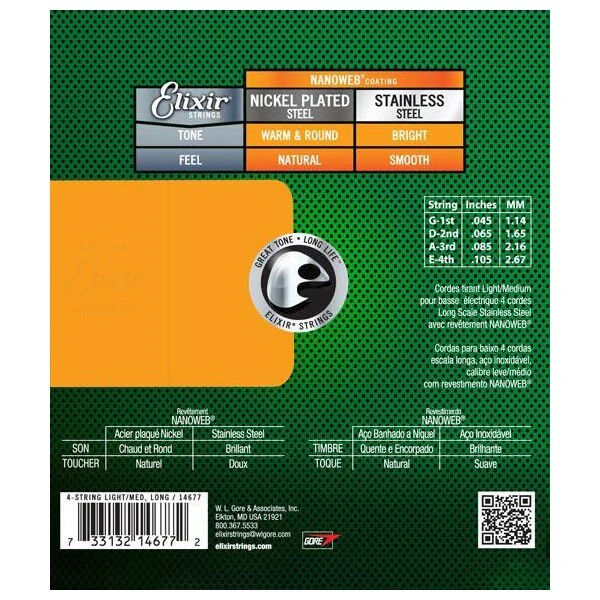Elixir 14677 Stainless Steel Bass Strings with NANOWEB Coating - 45 -105 - Image 2