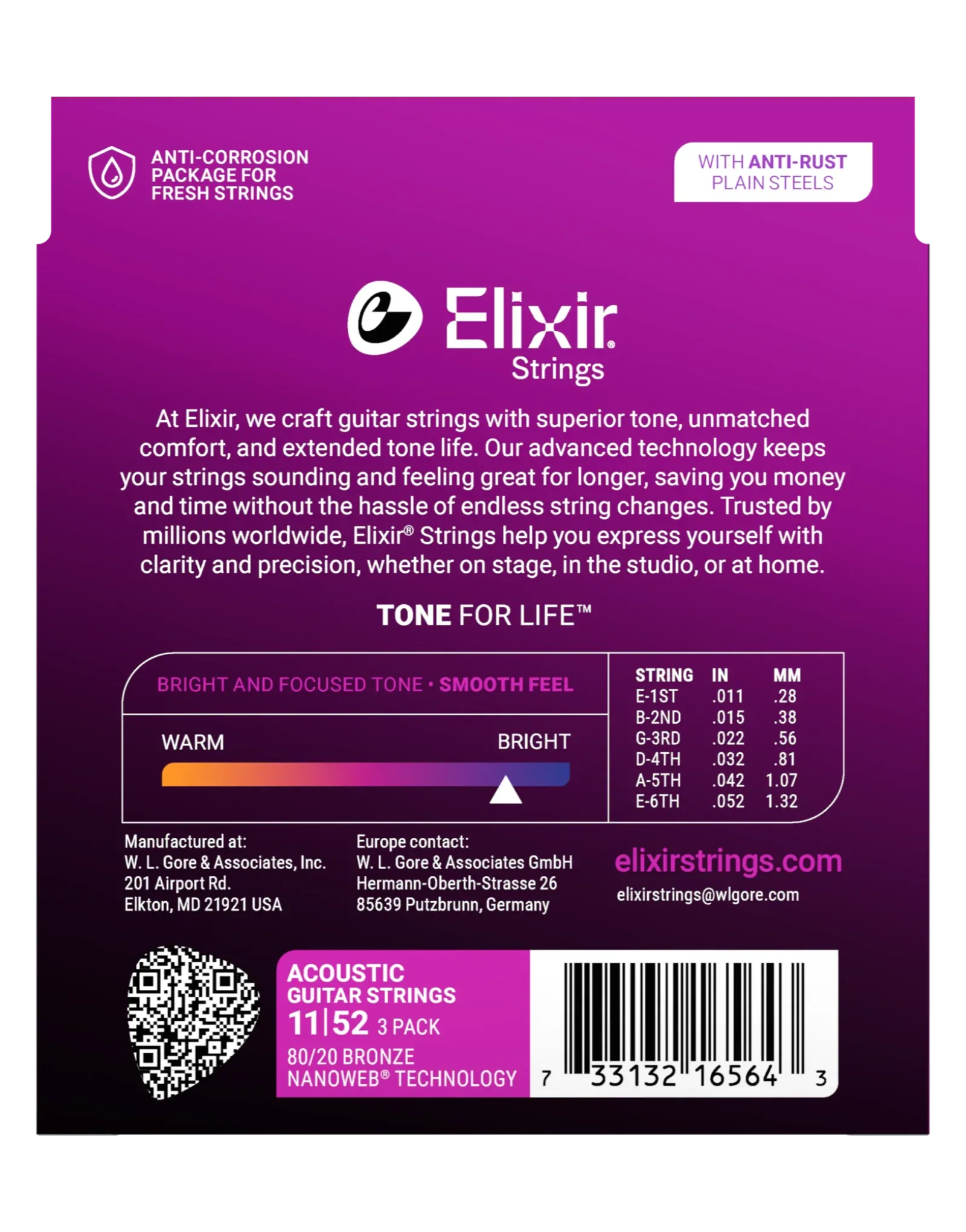 Elixir 16564 Nanoweb 80/20 11-52 3 Pk Custom Light Acoustic Guitar Strings - Image 3
