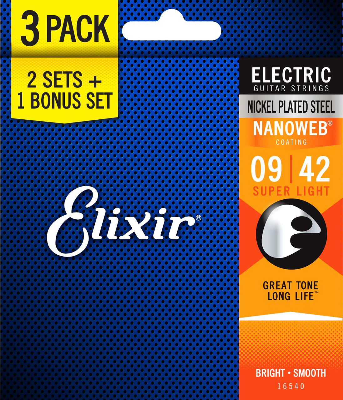 Elixir 16566 Nanoweb Electric 9-42 3 Pack Super Light Electric Guitar Strings