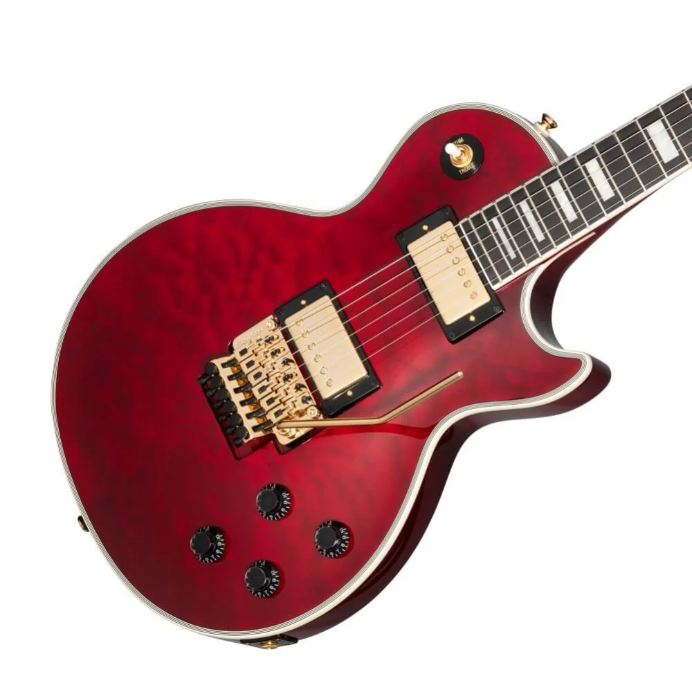 Epiphone Alex Lifeson Les Paul Custom Axcess Electric Guitar with Floyd Rose - Ruby - Image 3