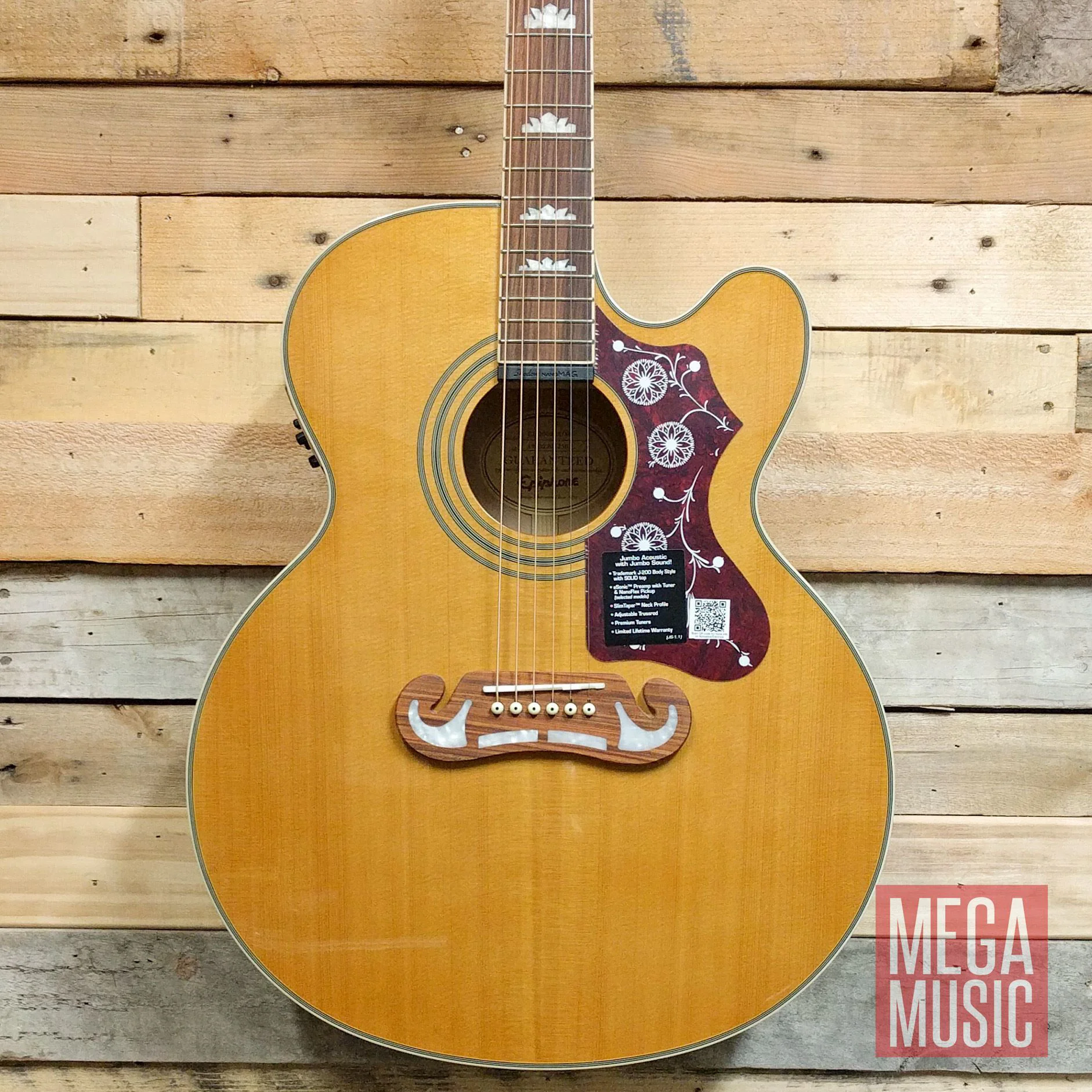 Epiphone EJ200SCE Acoustic Guitar Vintage Natural - Image 4