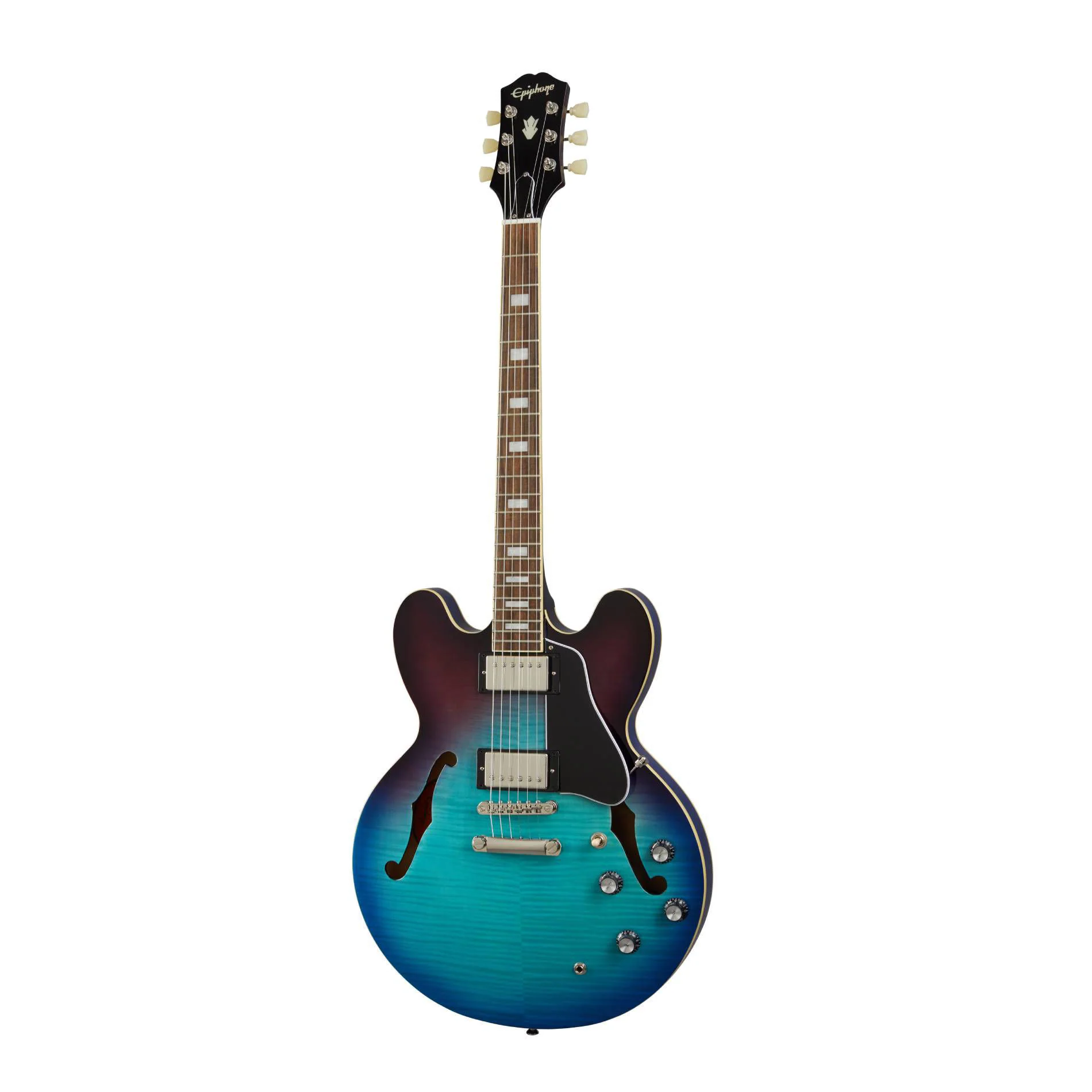 Epiphone ES-335 Figured Semi-Hollow Body Electric Guitar in Blueberry Burst - Image 5