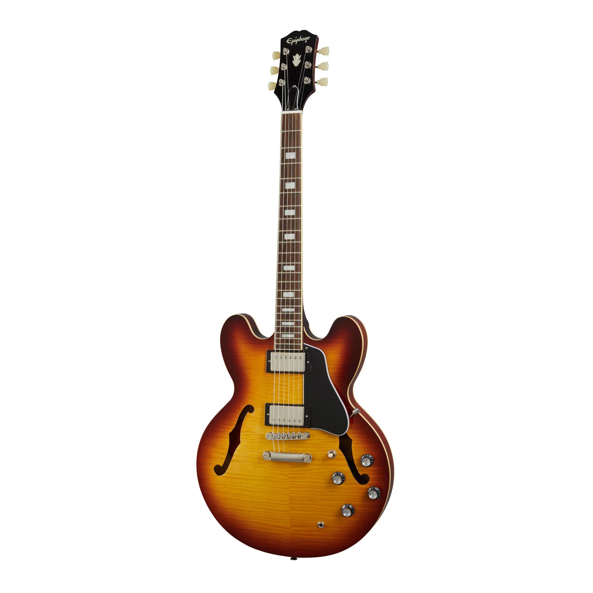Epiphone ES-335 Figured Semi-Hollow Body Electric Guitar in Raspberry Tea Burst - Image 4