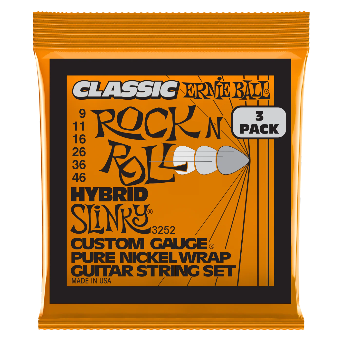 Ernie Ball Hybrid Slinky Classic RnR Electric Guitar Strings 3-Pack 9-46