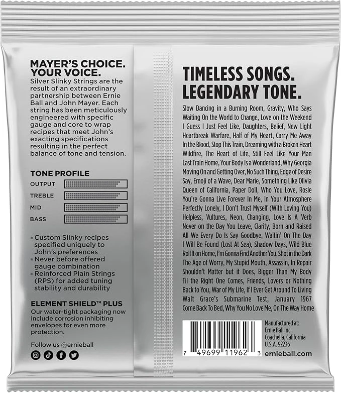 Ernie Ball John Mayer Silver Slinky Electric Guitar Strings - 10.5-47 - Image 3