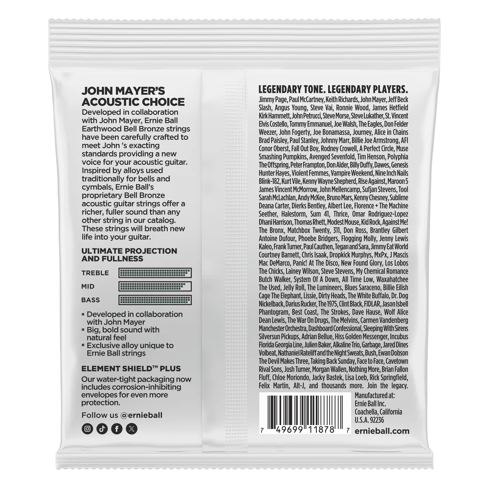 Ernie Ball Medium Earthwood Bell Bronze Acoustic Guitar Strings 13-56