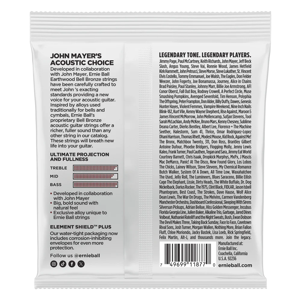 Ernie Ball Medium Light Earthwood Bell Bronze Acoustic Guitar Strings 12-54 - Image 2