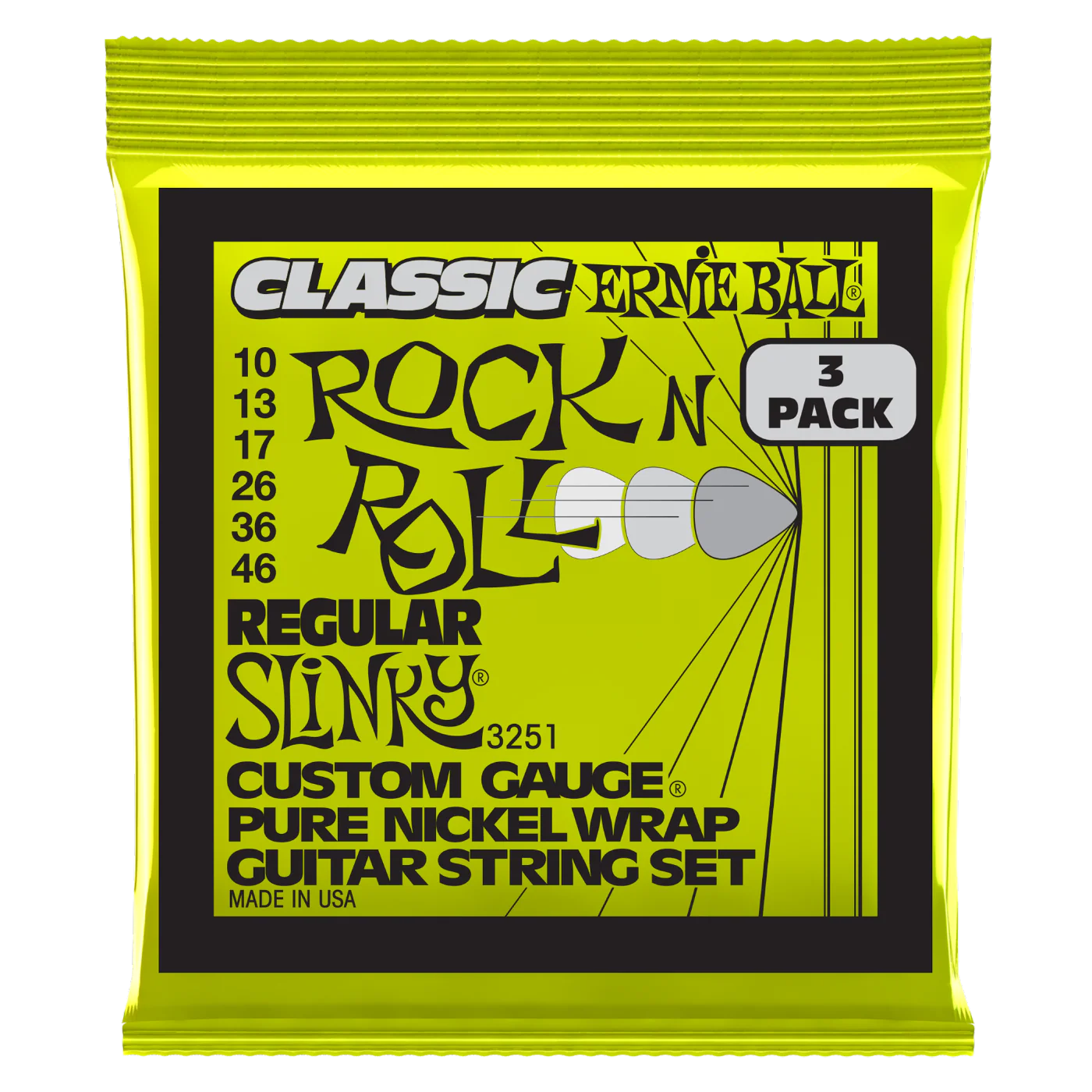Ernie Ball Regular Slinky Classic RnR Electric Guitar Strings 3-Pack 10-46