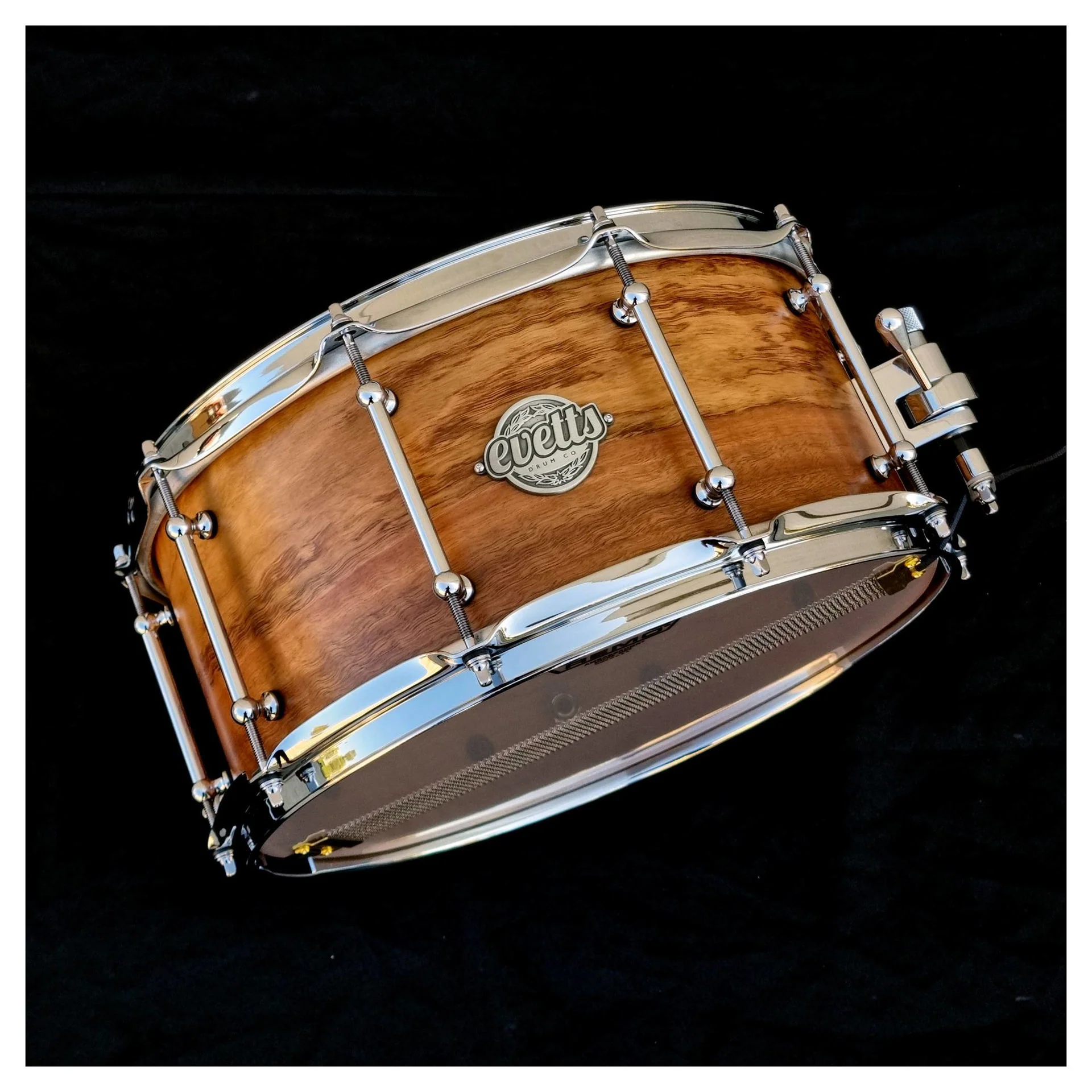 Evetts 12 x 7 inch Spotted Gum Snare Drum - Smooth Satin - Image 3