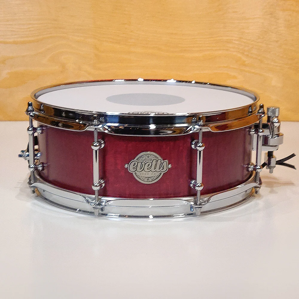 Evetts 13 x 5 Spotted Gum Snare Drum Smooth Satin Red Silky Oak Veneer - Image 5