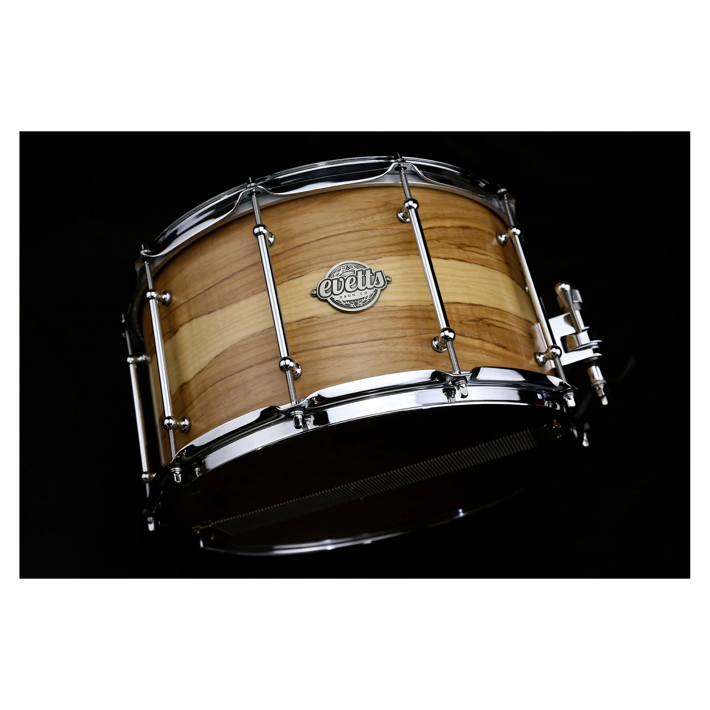 Evetts 14 x 8 inch Jarrah Ply Snare Drum in Smooth Satin - European Olive Ash - Image 2